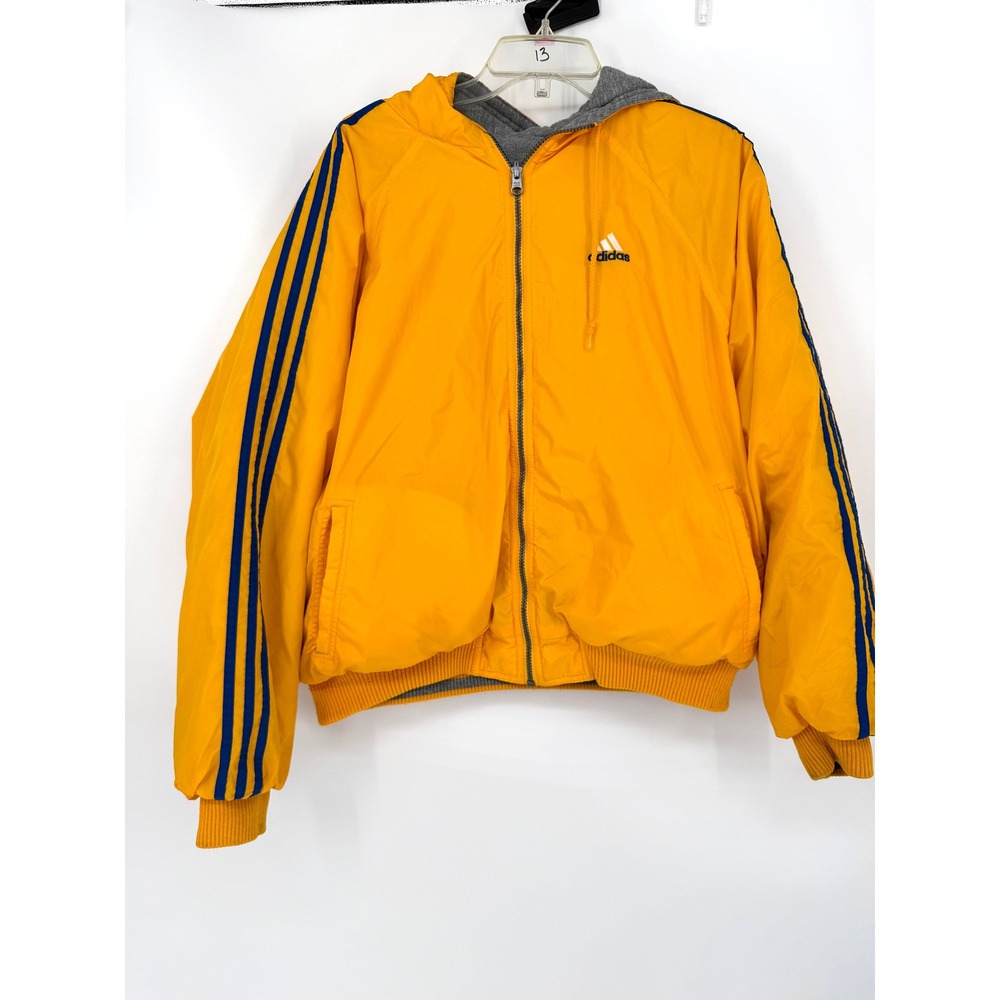 VTG Adidas Reversible Yellow Blue Gray Nylon Jacket‎ Size L 90s Streetwear